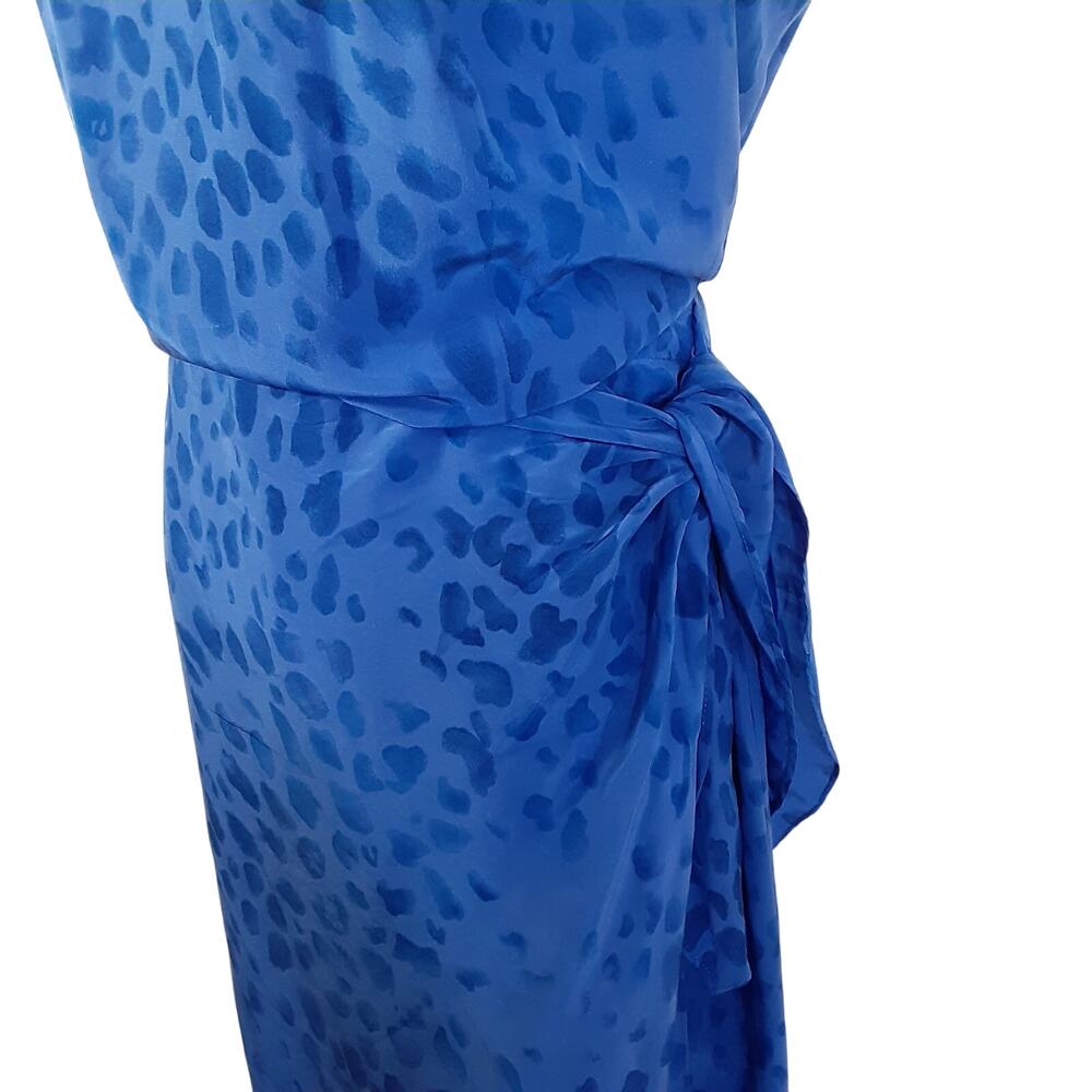 Vintage 90s Halter Maxi Dress 100% Silk Blue Satin Sarong Cocktail Dress Blue - Picture 3 of 11